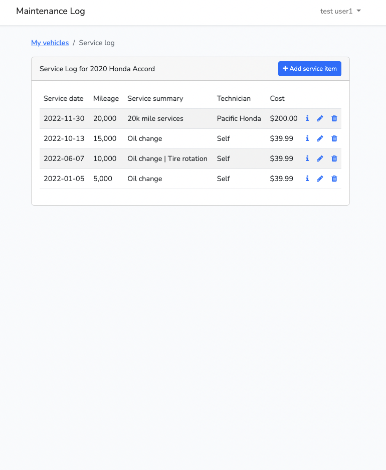 service log sample