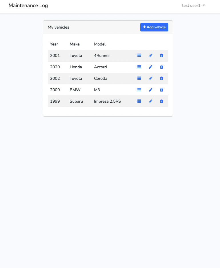 vehicles list sample